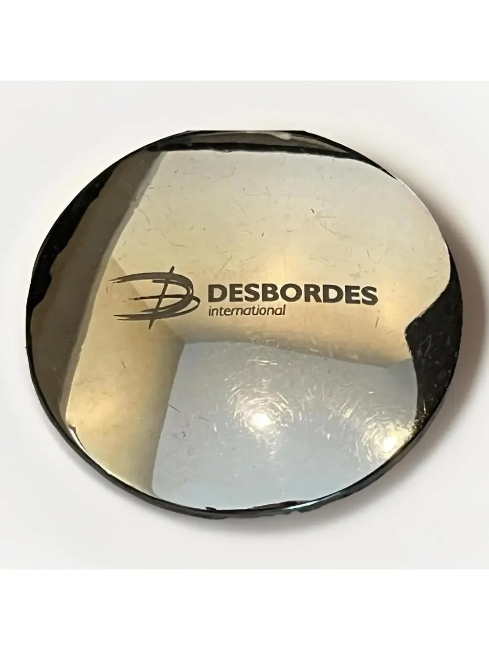 Round Silvertone Disk Destop clock, quartz working condition with logo 2122.2
